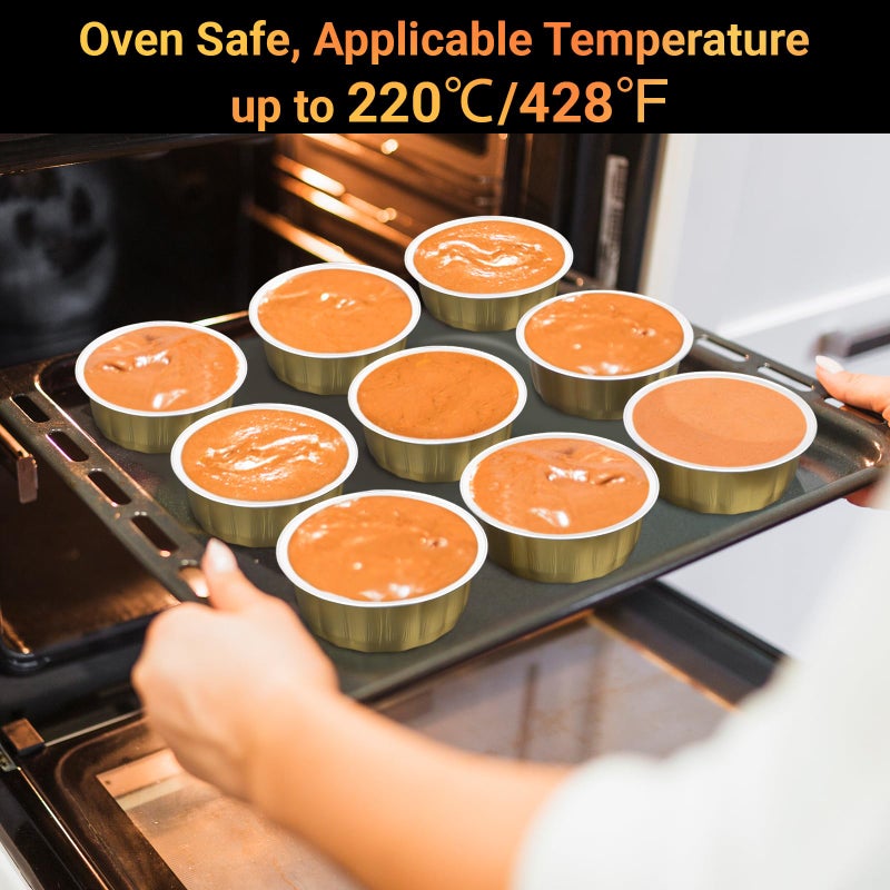 Beasea 8 oz 100 Pack Aluminum Ramekins, Disposable Ramekins Foil Cups Baking 3.9" Ramekin Cup Muffin Cupcake Aluminum Baking Cup Mini Pudding Souffle Cups for Party Wedding Birthday - Gold - Image 3